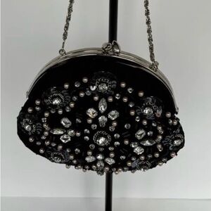 Vintage Valerie Stevens Black Embellished Evening Bag Clutch Purse with 2 Straps